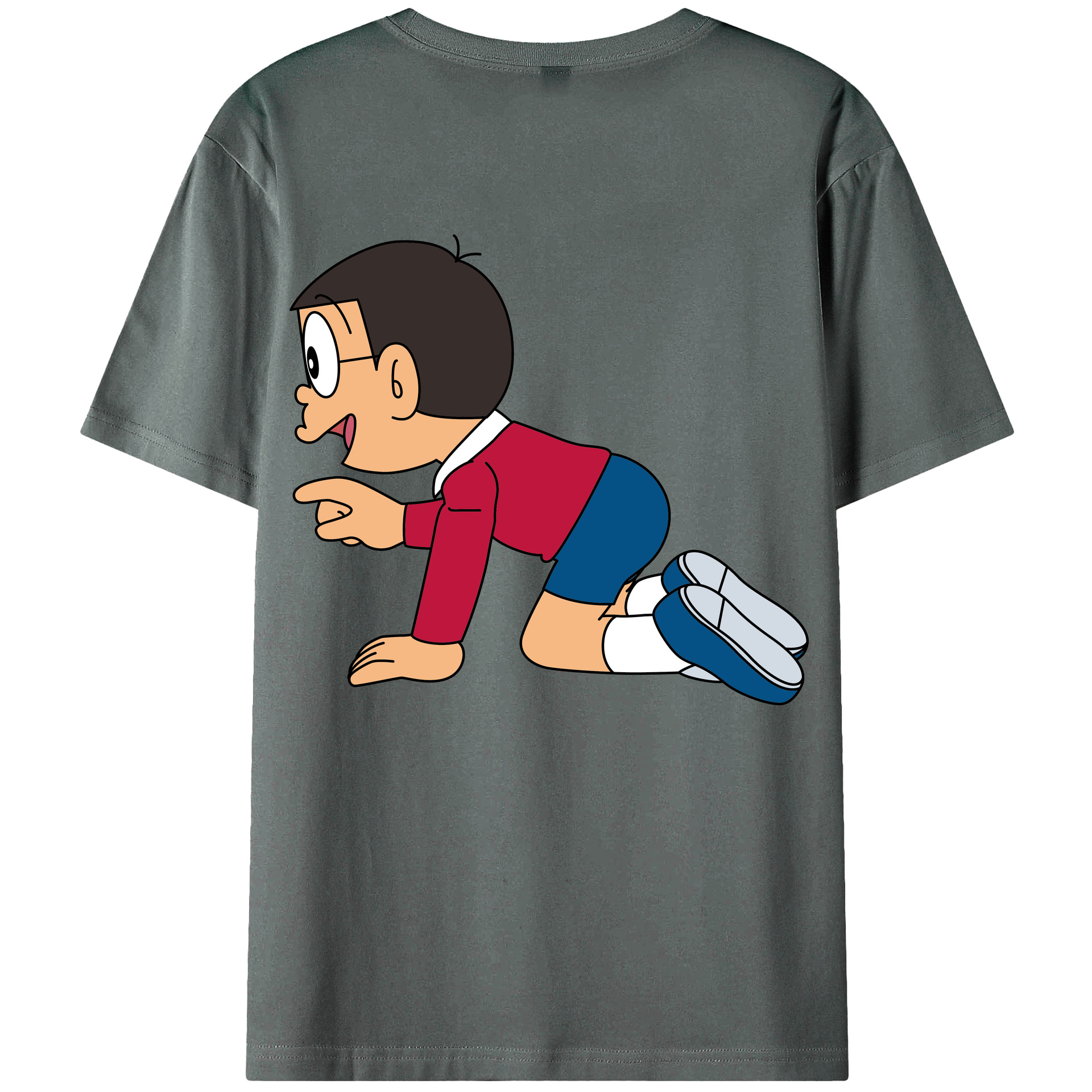 （画像用） ドラえもん 野比 のび太 Doraemon Nobita Nobi 綿100％ メンズ半袖Tシャツ（バックプリント） 通気性